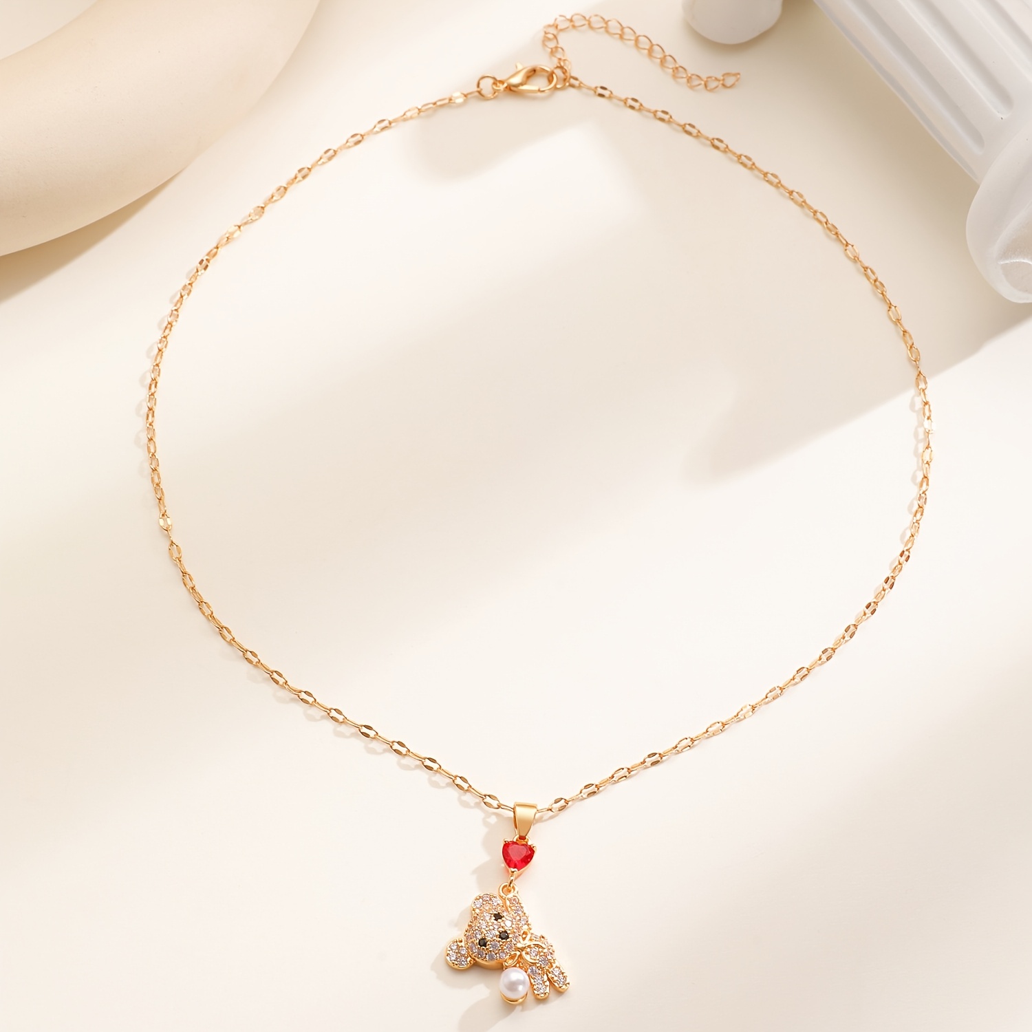 Women's Cute Heart Rhinestone Bear Pendant Necklace